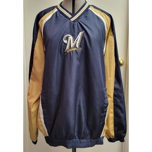 Milwaukee Brewers Genuine Merchandise Men's Pull Over Jacket MLB Size L 1 Flaw